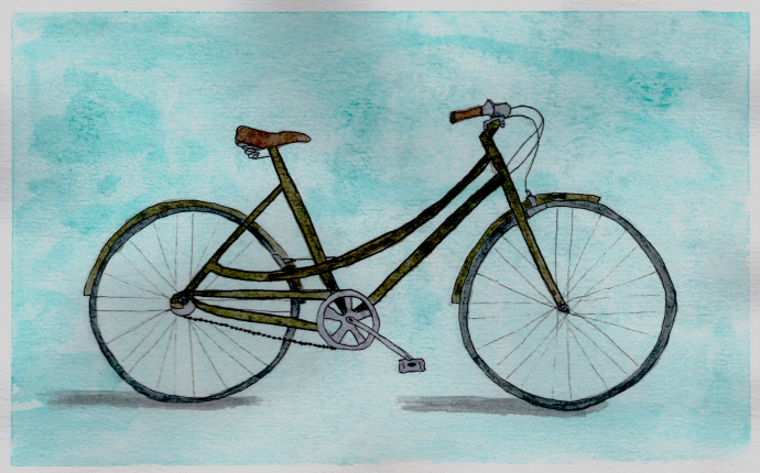 A watercolor painting of an urban cruiser style bicycle.