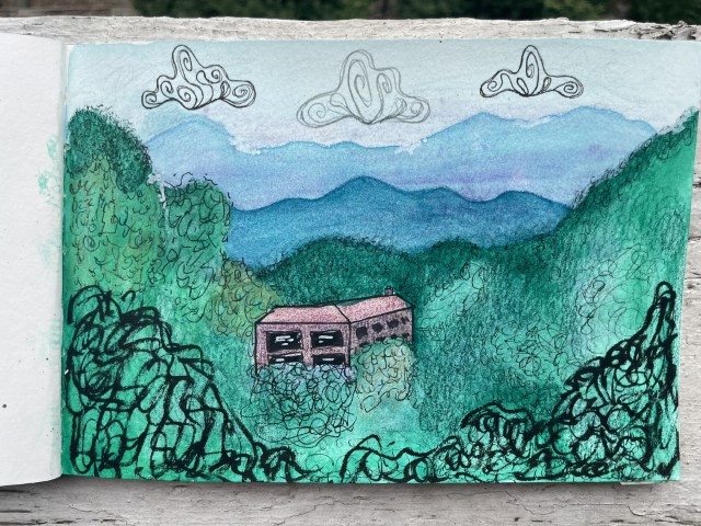 A mixed media drawing.