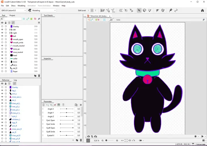 The initial import of the art into Live2d.